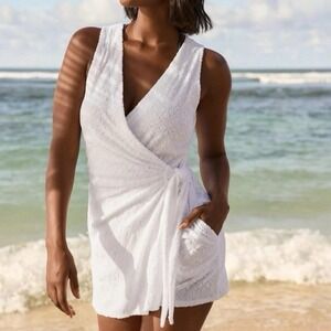 Tommy Bahama Wrap Textured Romper Women XS White Terry Cloth Jacquard Cover Up